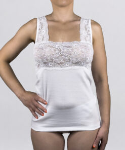 Canottiera a spalla larga in pizzo con costina Art. RB0111 bianco