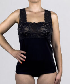 Canottiera a spalla larga in pizzo con costina Art. RB0111 nero