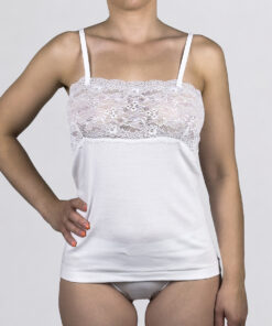 Canottiera a spalla stretta con pizzo e balza Art. RB0110 bianco