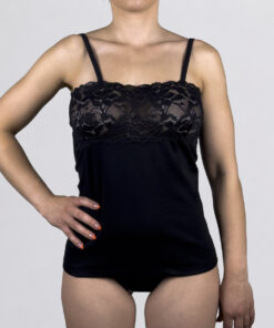 Canottiera a spalla stretta con pizzo e balza Art. RB0110 nero