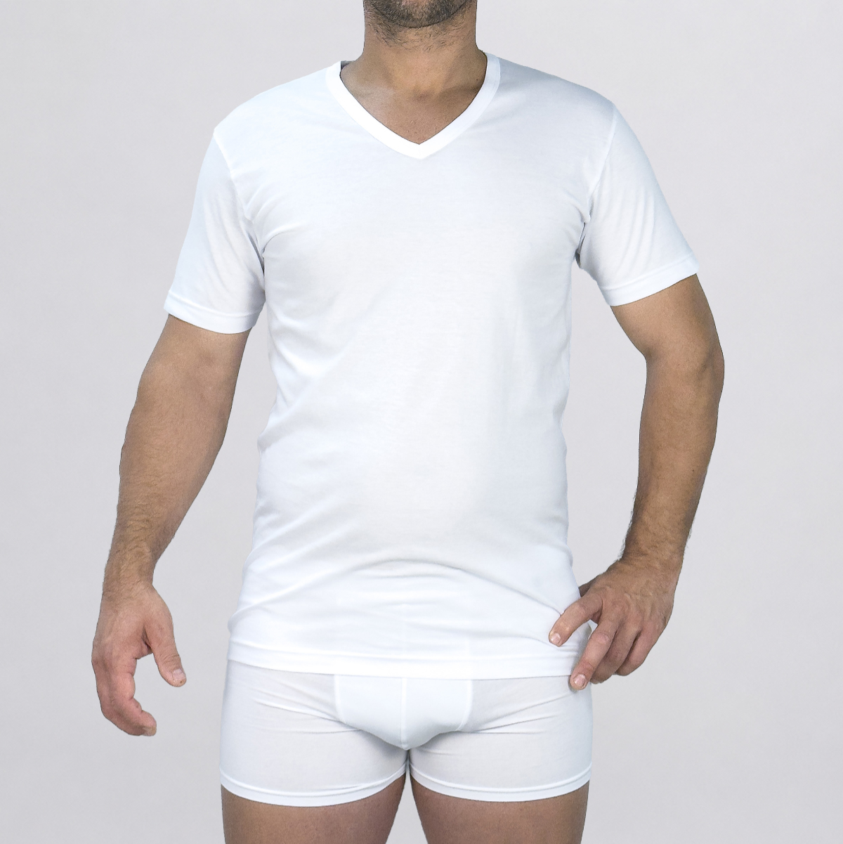 Maglia a manica corta con scollo a V Art. 601418 bianco