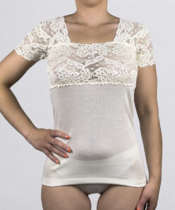 Maglietta corta con pizzo in lana e microfibra Art. RB2310 bianco
