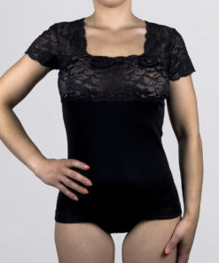 Maglietta corta con pizzo in lana e microfibra Art. RB2310 nero