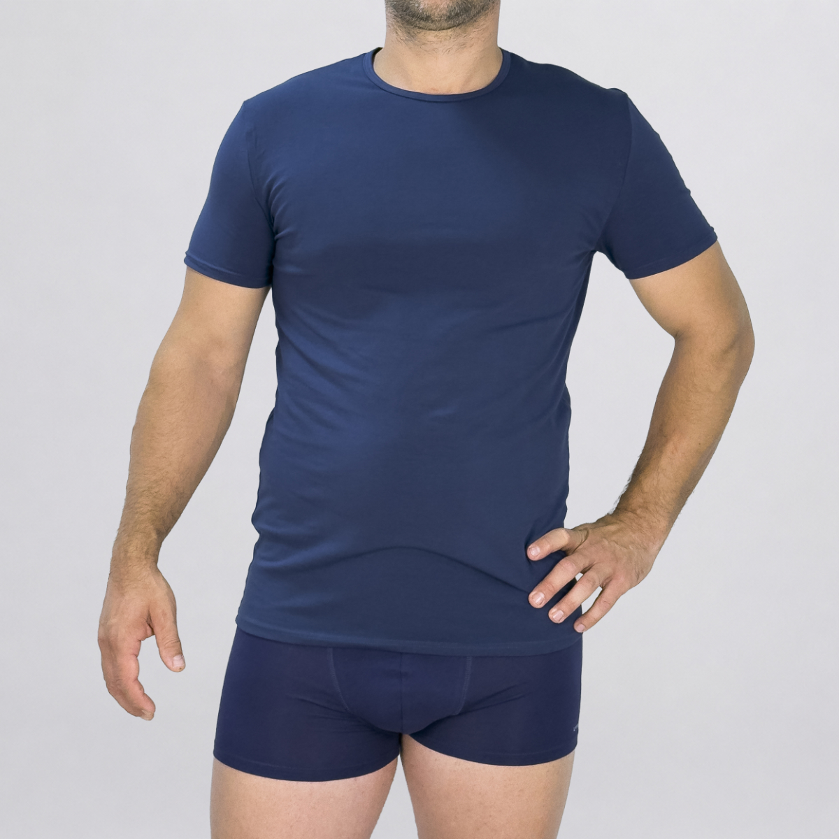 T-Shirt girocollo in cotone elasticizzato Art. L05XU blu