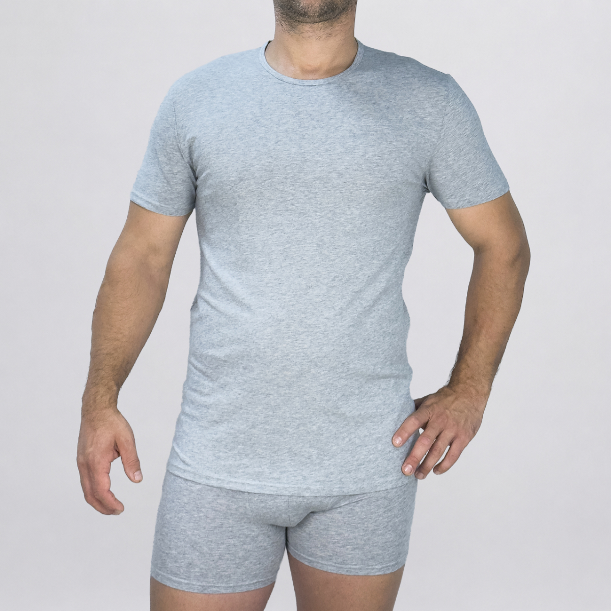 T-Shirt girocollo in cotone elasticizzato Art. L05XU grigio melange